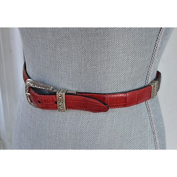 Brighton Red Black Reversible Leather Belt XL 36 Silver Buckle Classic Chic main image 4